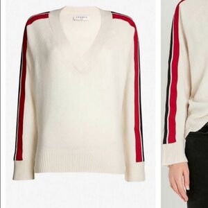 SANDRO STRIPED V NECK SWEATER